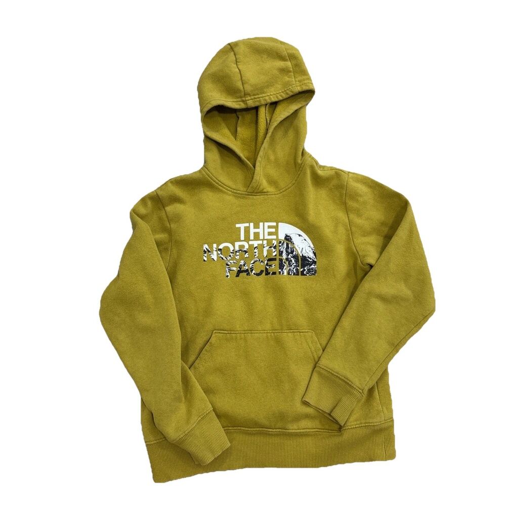 THE NORTH FACE Boy’s Medium 10 Pullover Graphic Hooded Sweatshirt Hoodie Mustard